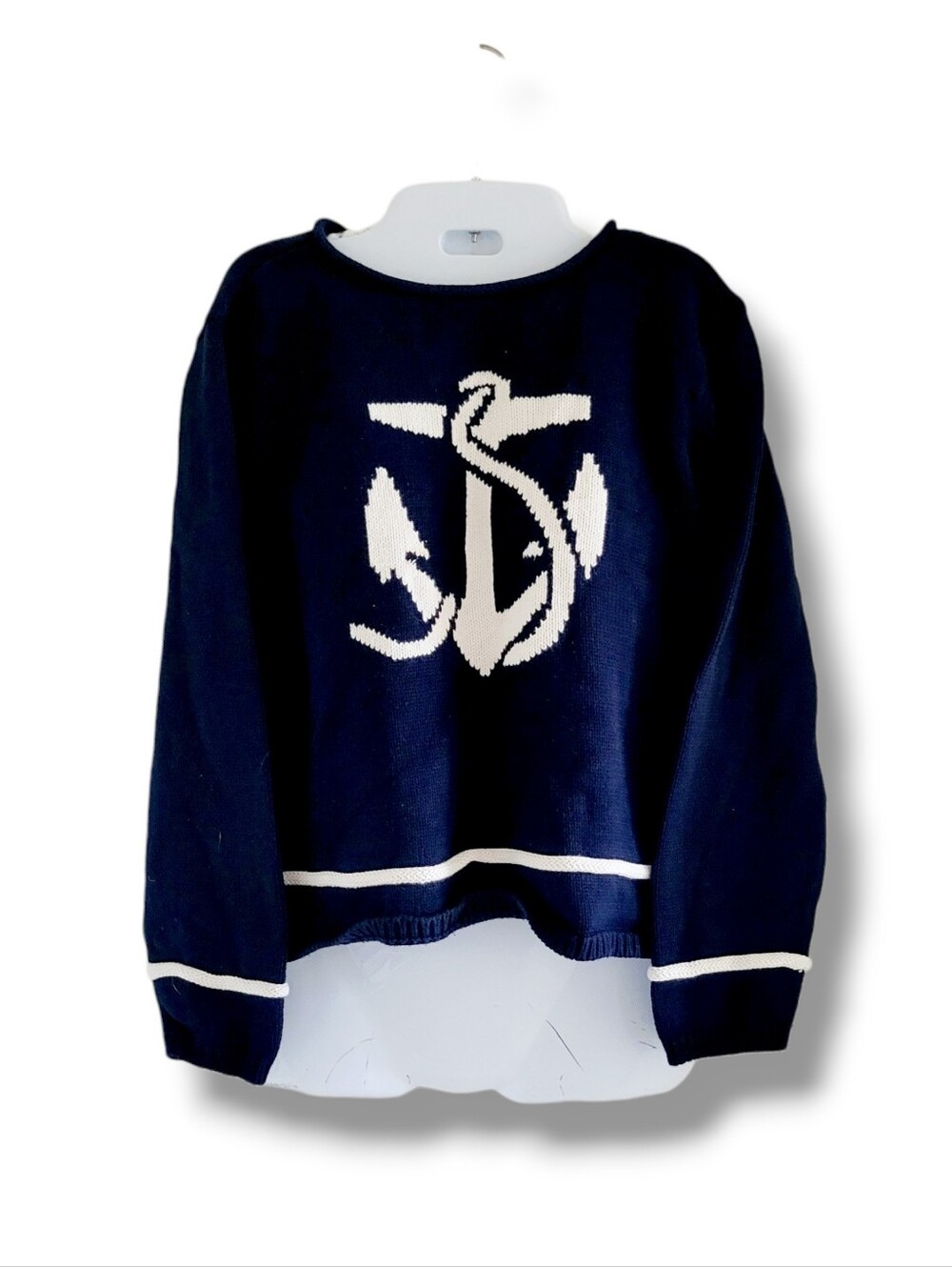 Liz Claiborne Sport | Cute Nautical Navy/White Anchor Knit Sweater (SIZE M)